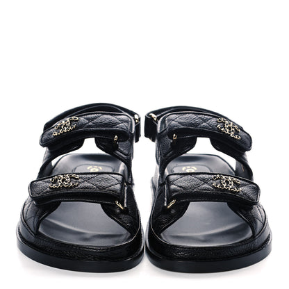 Chanel Grained Calfskin Velcro Dad Sandals 35 Black 2 of 12