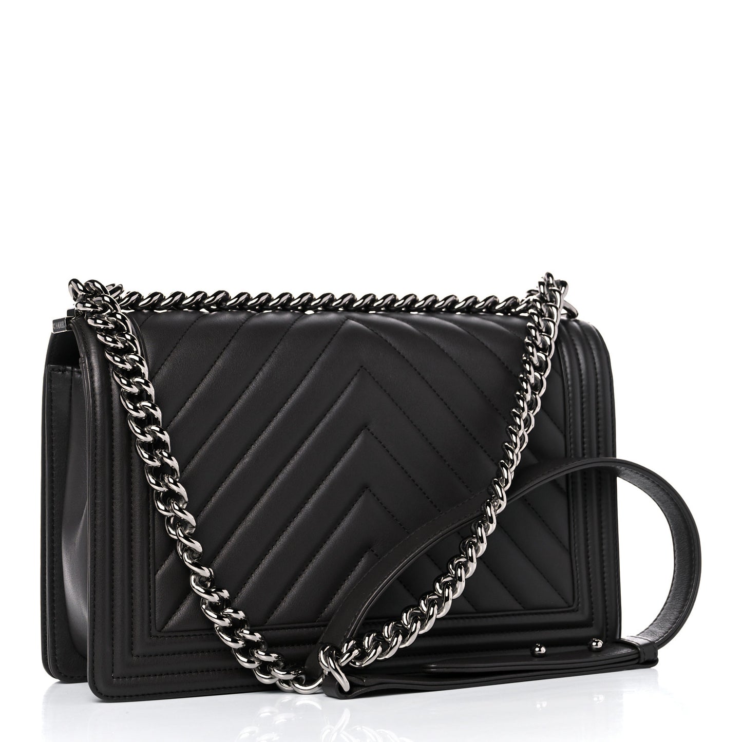 Calfskin Chevron Quilted Medium Boy Flap Black