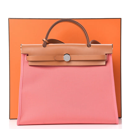 Hermes Vache Hunter Toile Herbag Zip 31 PM Rose Azalee Natural 13 of 13