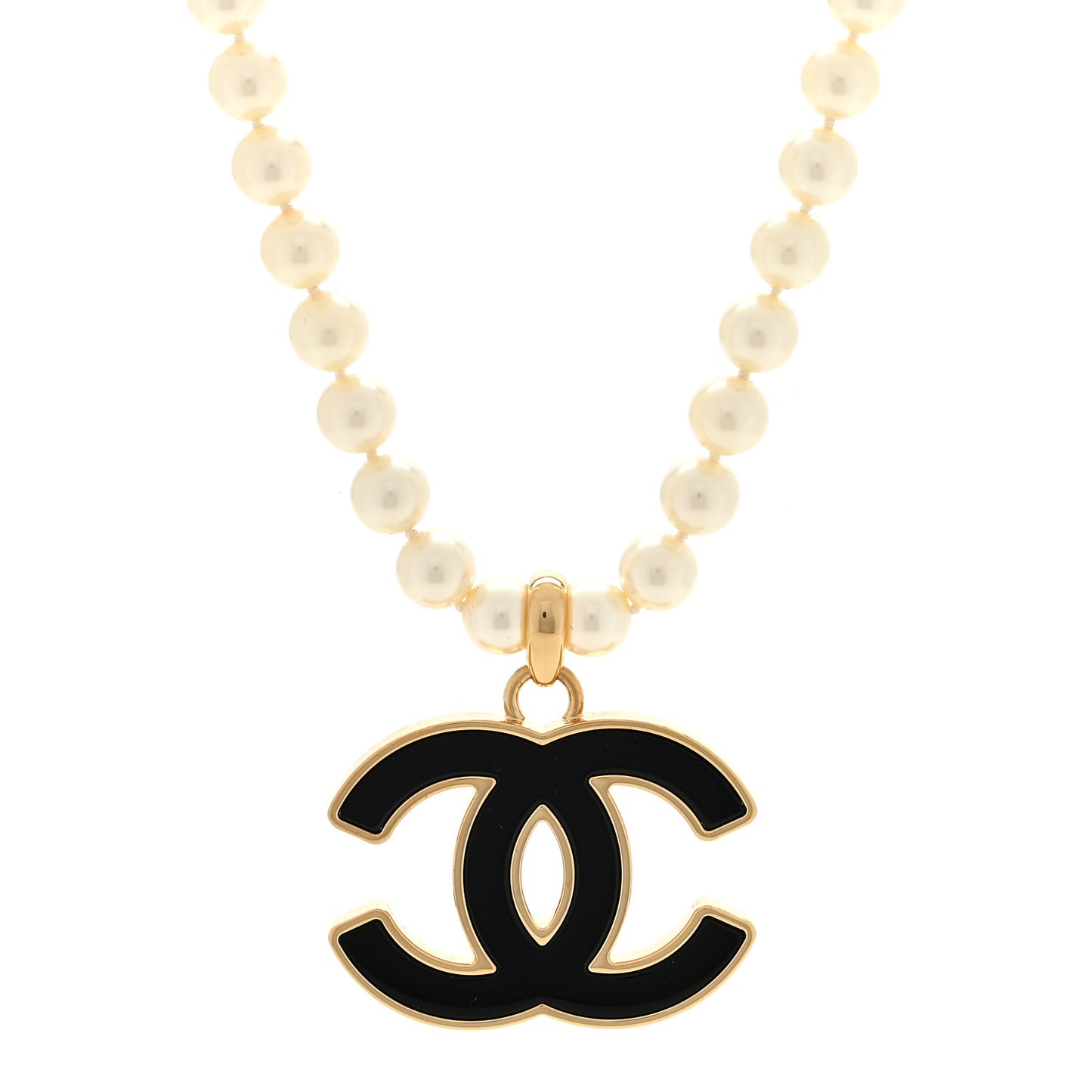 Pearl Resin CC Short Necklace Gold Black
