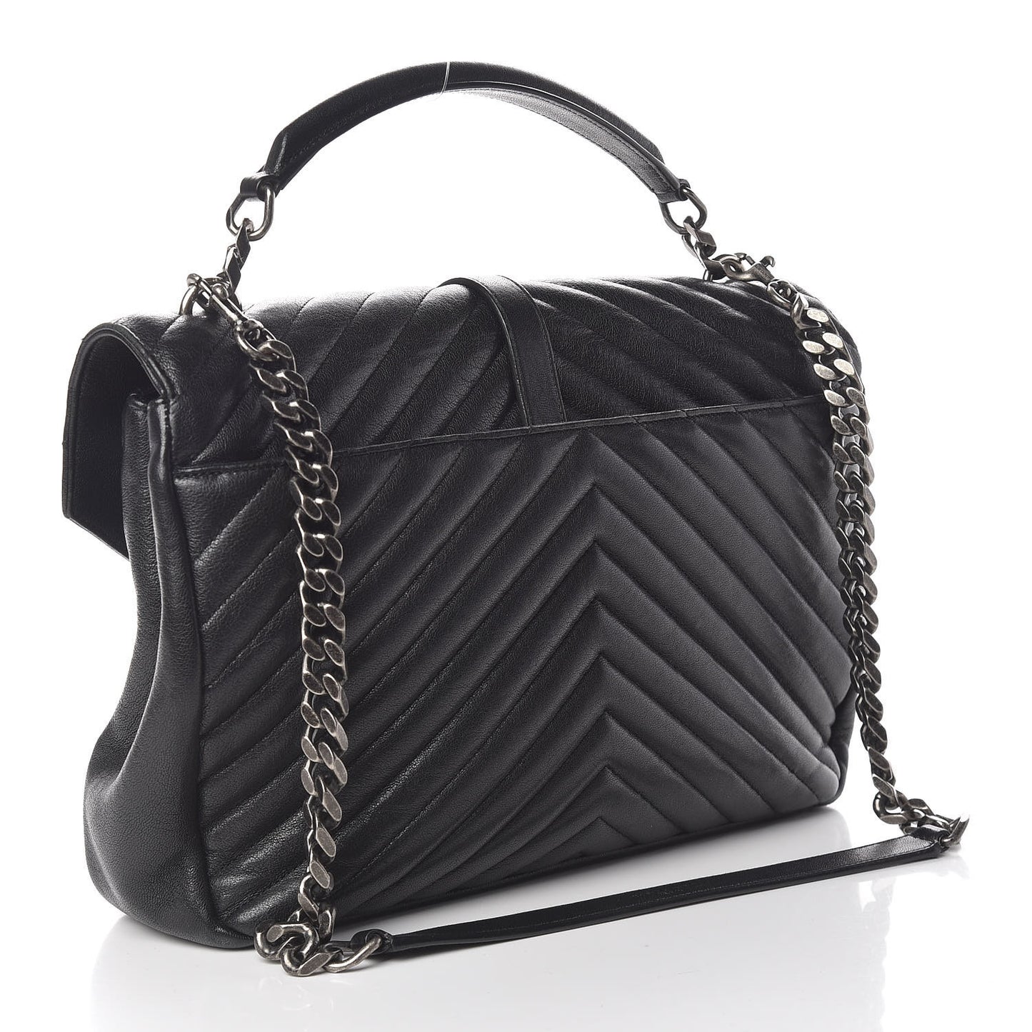 Sheepskin Matelasse Chevron Monogram Large College Satchel Black