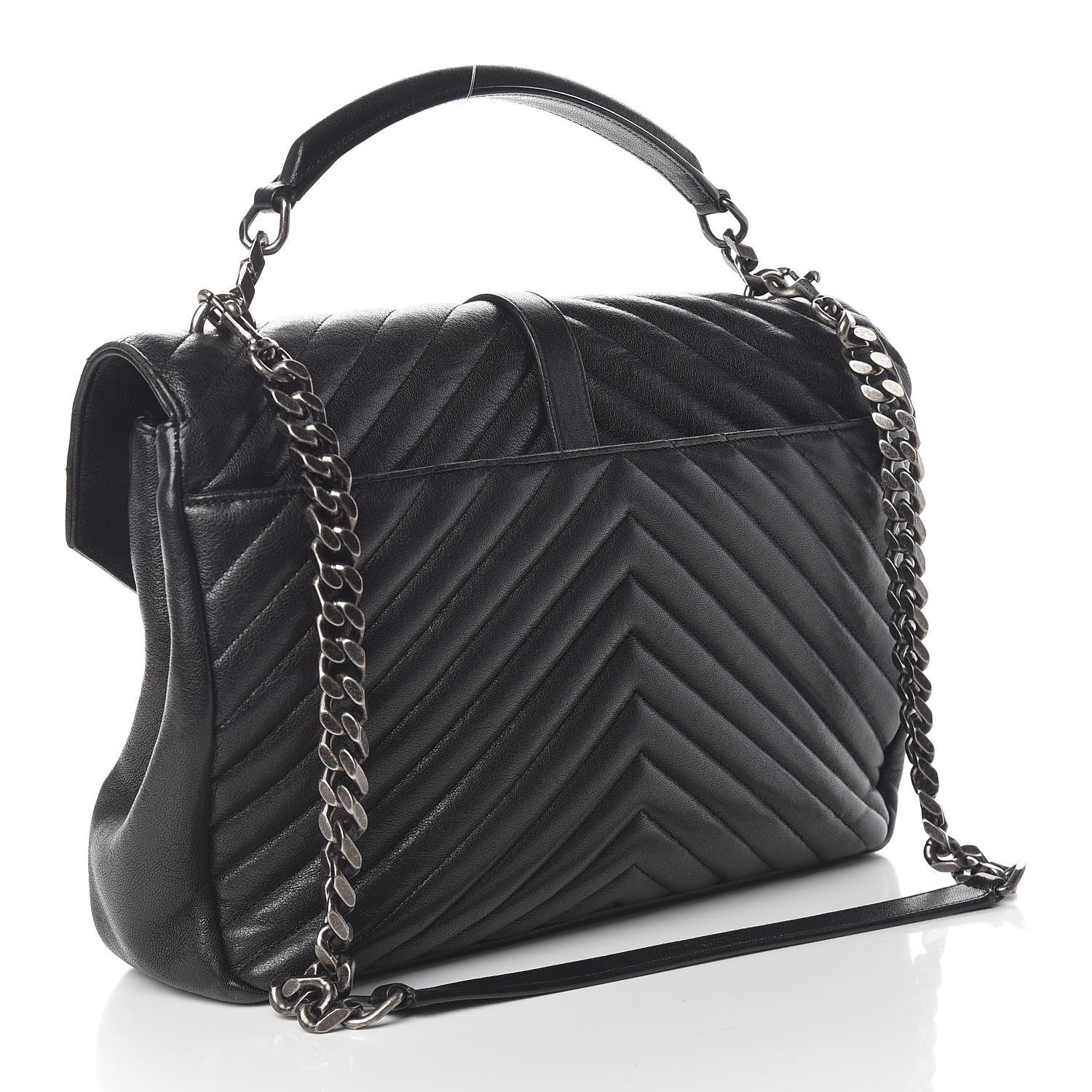 Saint Laurent Sheepskin Matelasse Chevron Monogram Large College Satchel Black 3 of 15