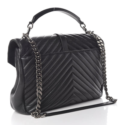 Saint Laurent Sheepskin Matelasse Chevron Monogram Large College Satchel Black 3 of 15