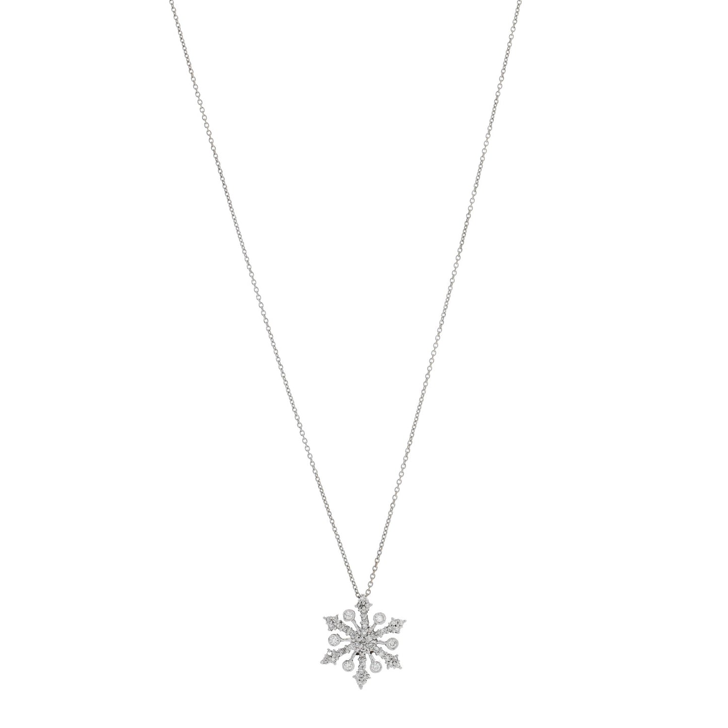 18K White Gold Diamond Snowflake Pendant Necklace