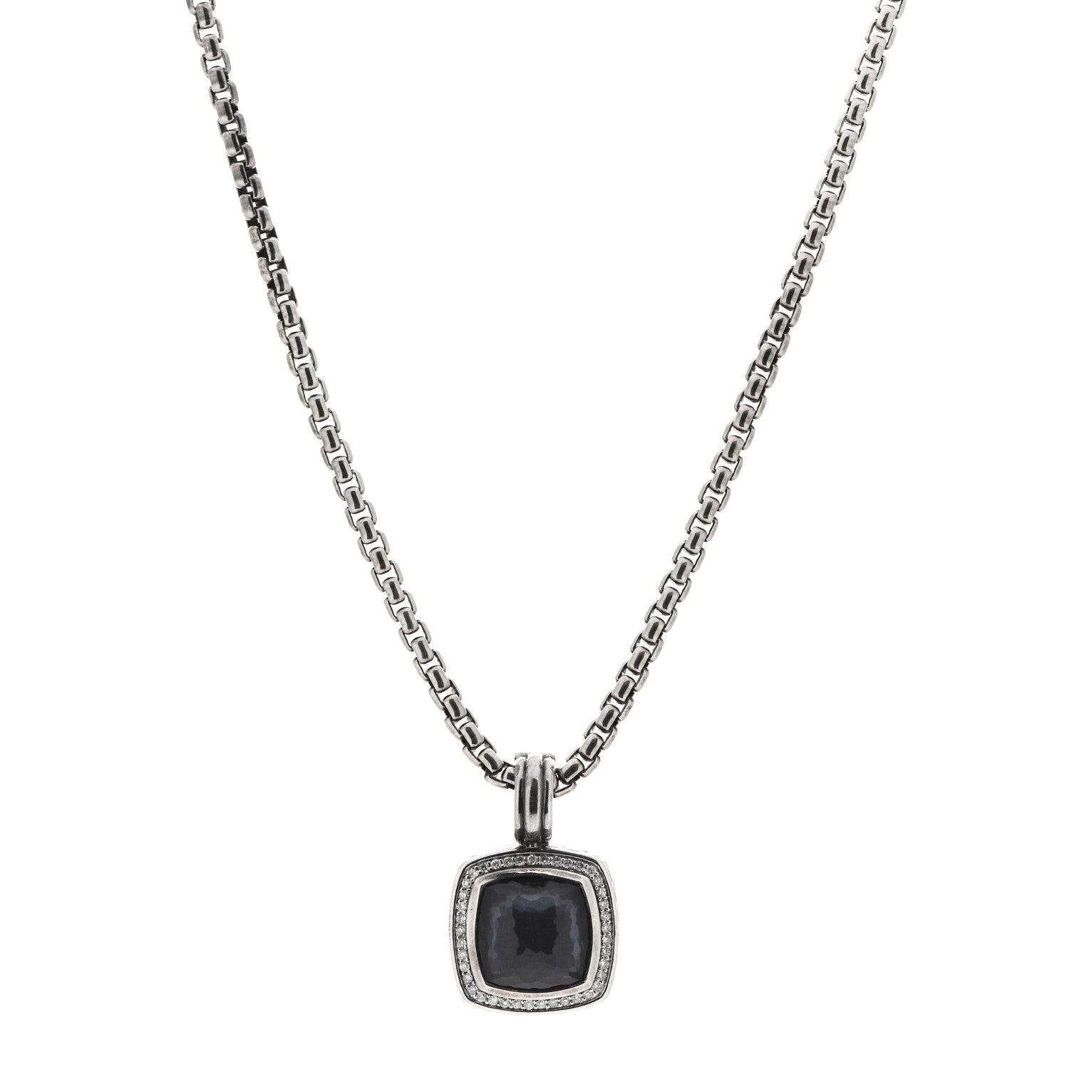 David Yurman Sterling Silver 14K Yellow Gold Diamond Black Orchid 16mm Albion Pendant Necklace 1 of 6