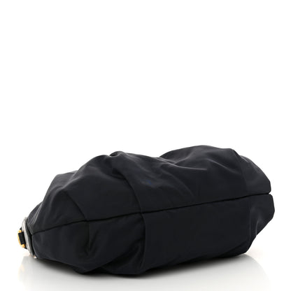 Prada Tessuto Nylon Soft Calf Pleated Hobo Bleu 4 of 12