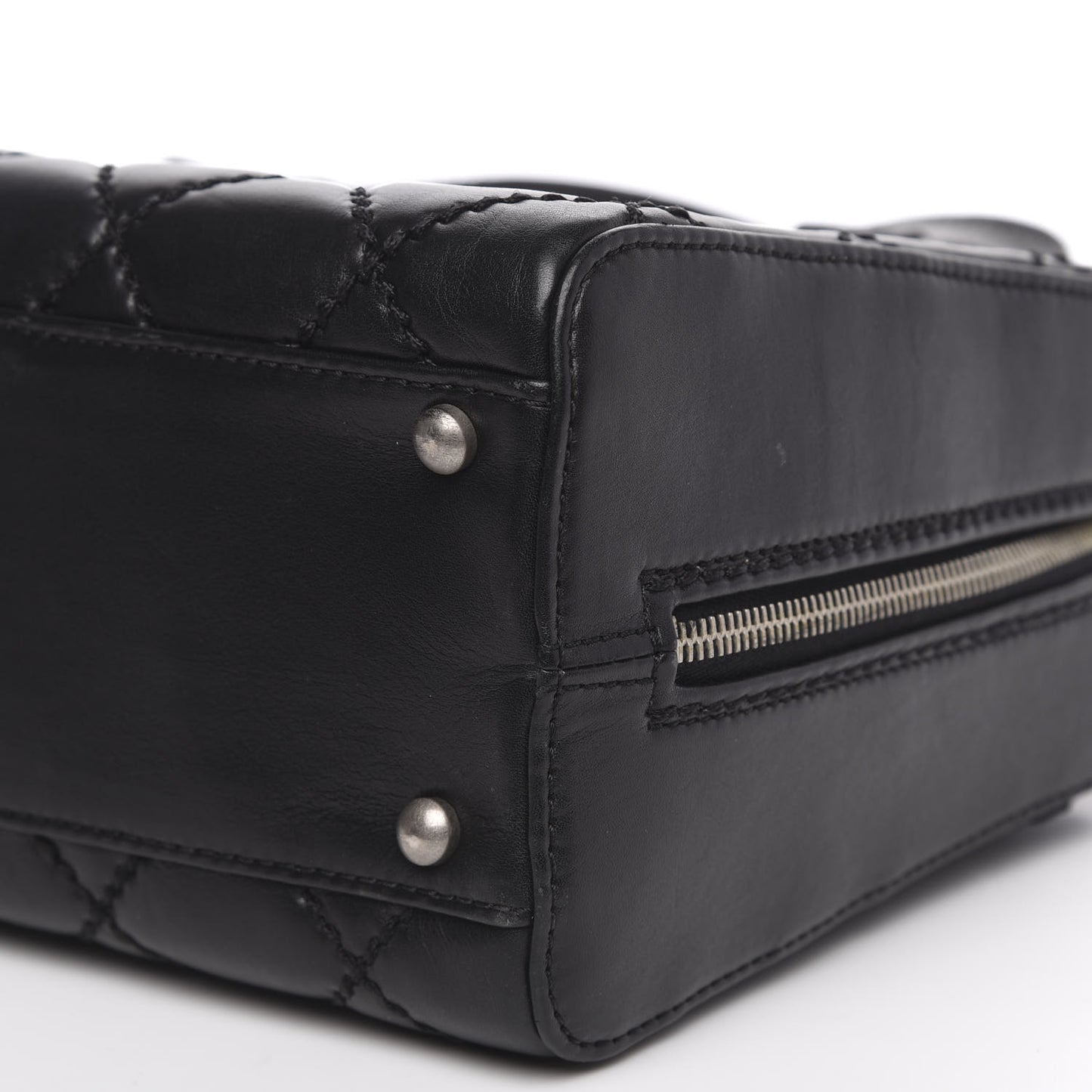 Calfskin Quilted Top Handle Bag Black