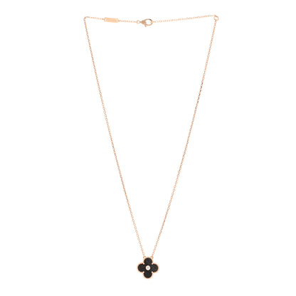 Van Cleef & Arpels 18K Rose Gold Diamond Silver Obsidian Vintage Alhambra Pendant Necklace 3 of 6