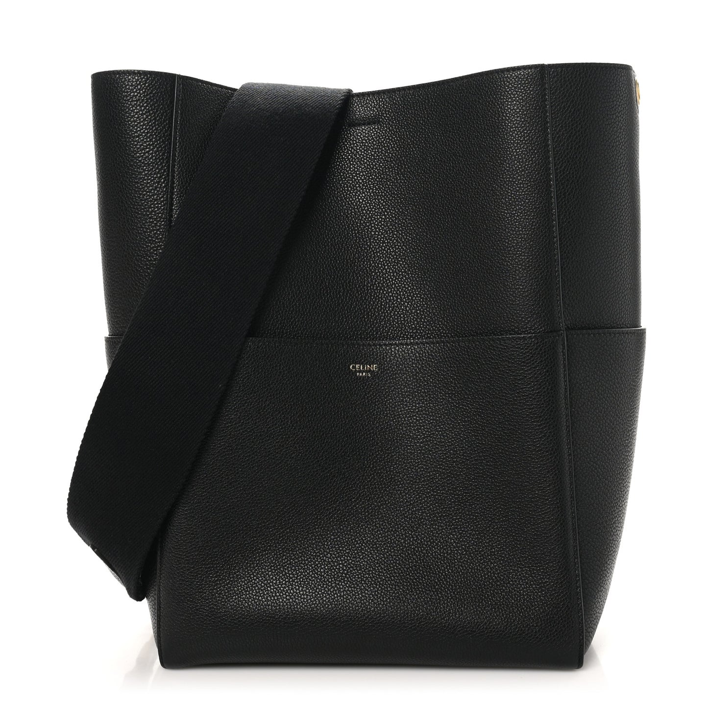 Soft Grained Calfskin Sangle Bucket Bag Black