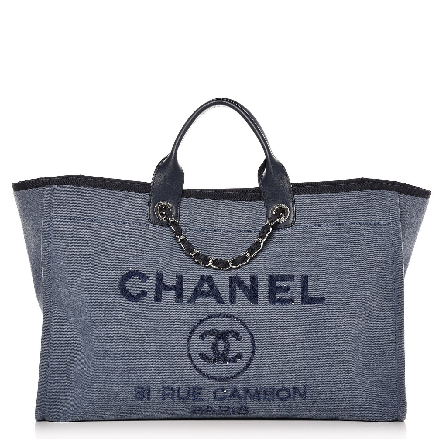Canvas Sequin Large Deauville Tote Navy