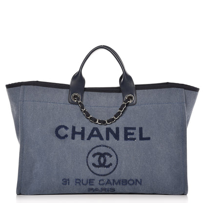 Chanel Canvas Sequin Large Deauville Tote Navy 1 of 7