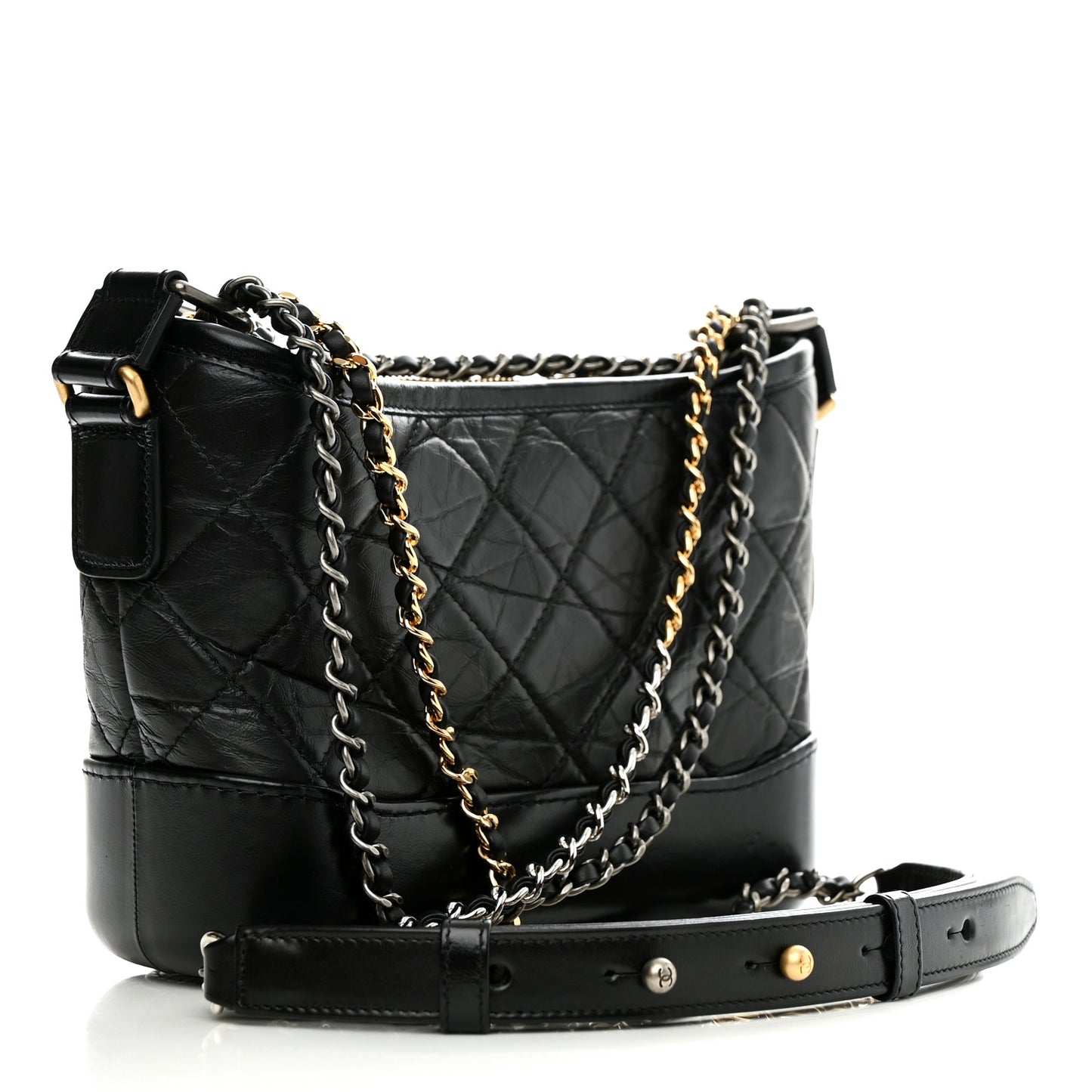 Aged Calfskin Quilted Small Gabrielle Hobo Black