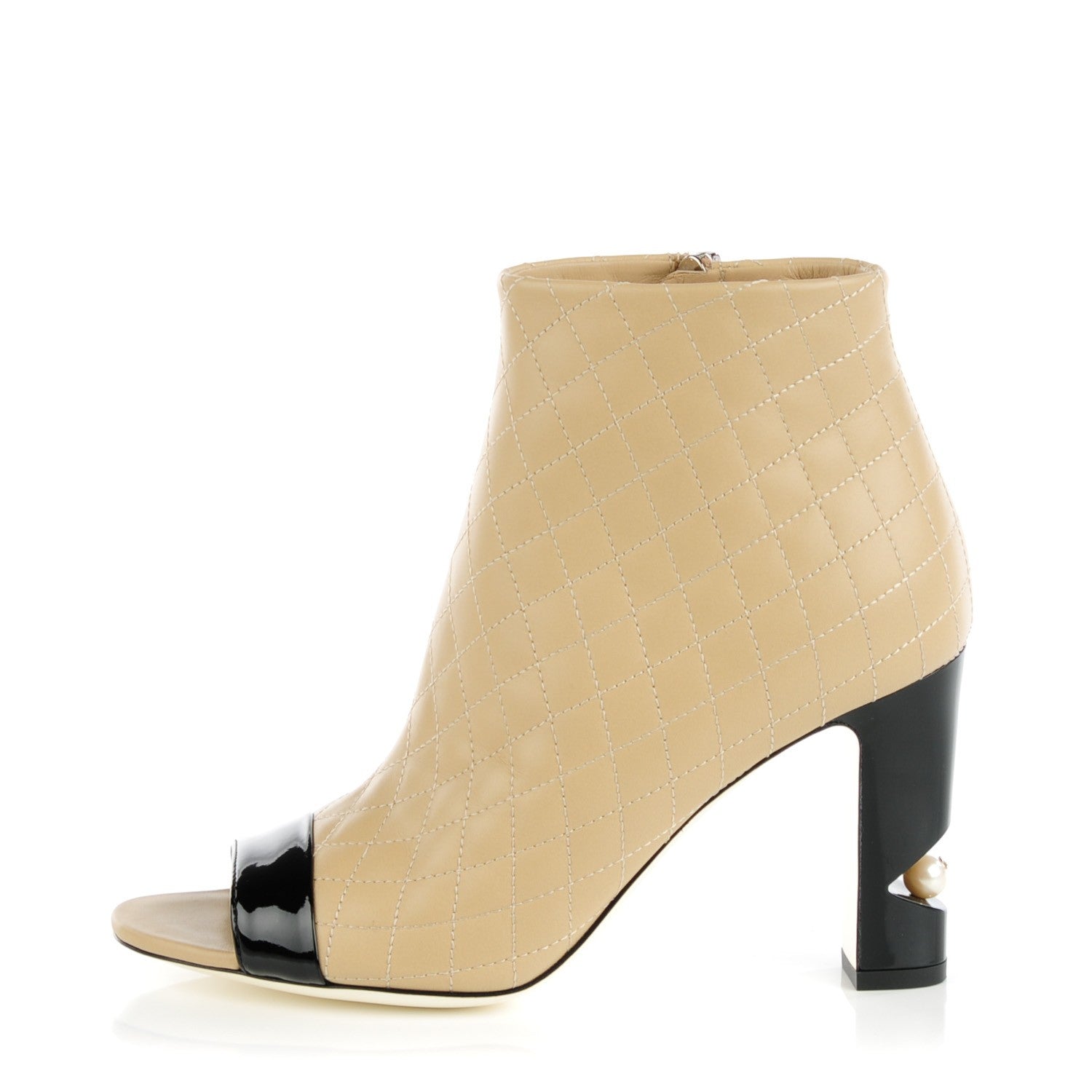 Chanel Calfskin Patent Short Boots 37.5 Beige Black 1 of 8