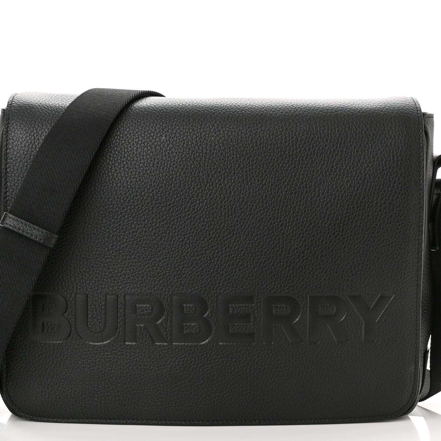 Grainy Calfskin Embossed Bruno Messenger Black