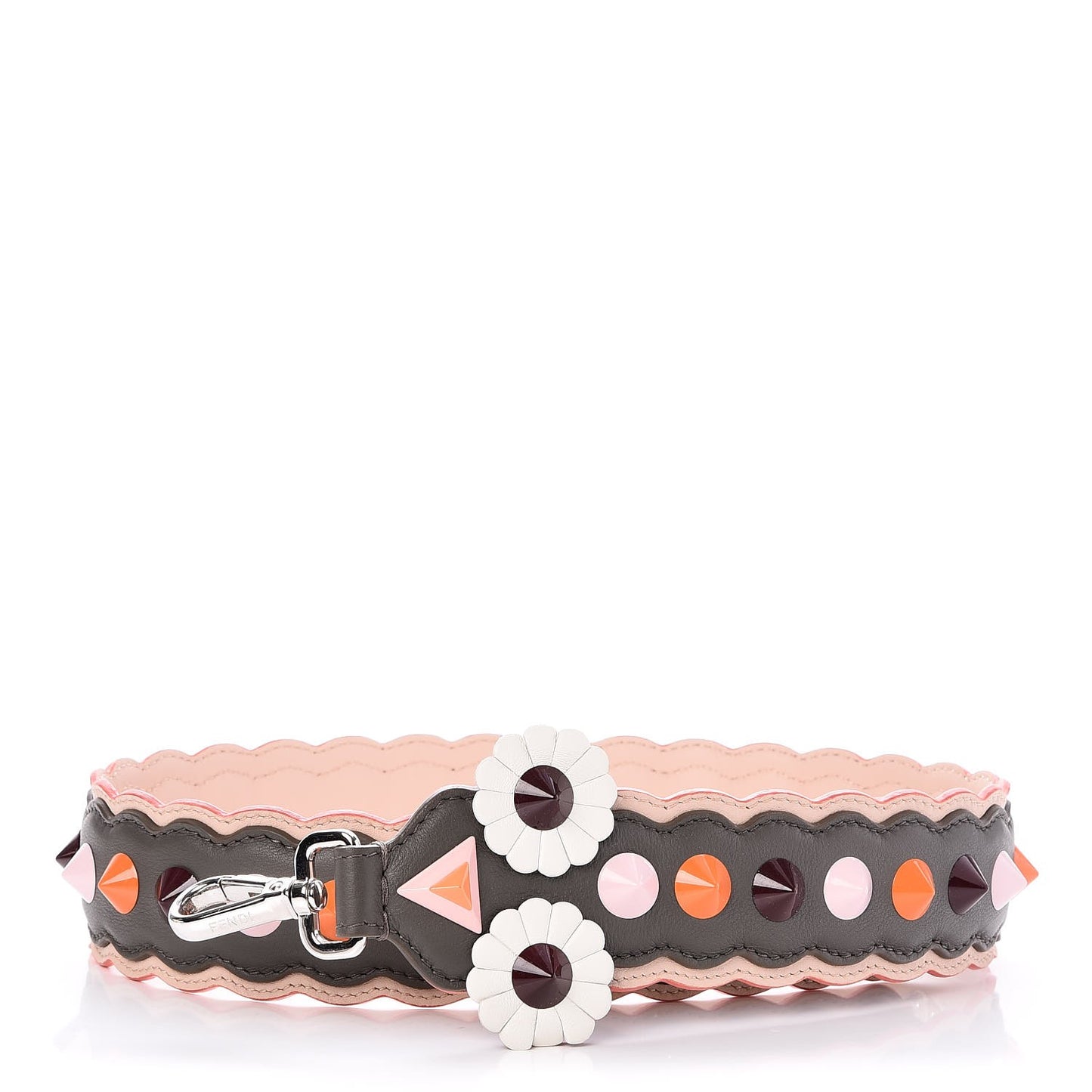 Vitello Dolce Nappa Hypnoteyes Bi-Color Scalloped Spike Studded Strap You Carbone Plaster White Multicolor