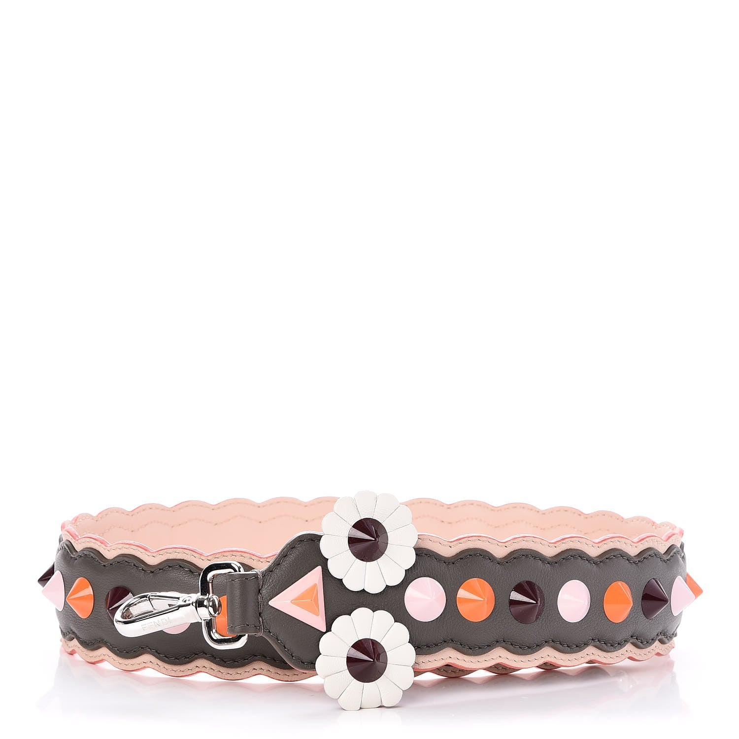 Fendi Vitello Dolce Nappa Hypnoteyes Bi-Color Scalloped Spike Studded Strap You Carbone Plaster White Multicolor 1 of 6