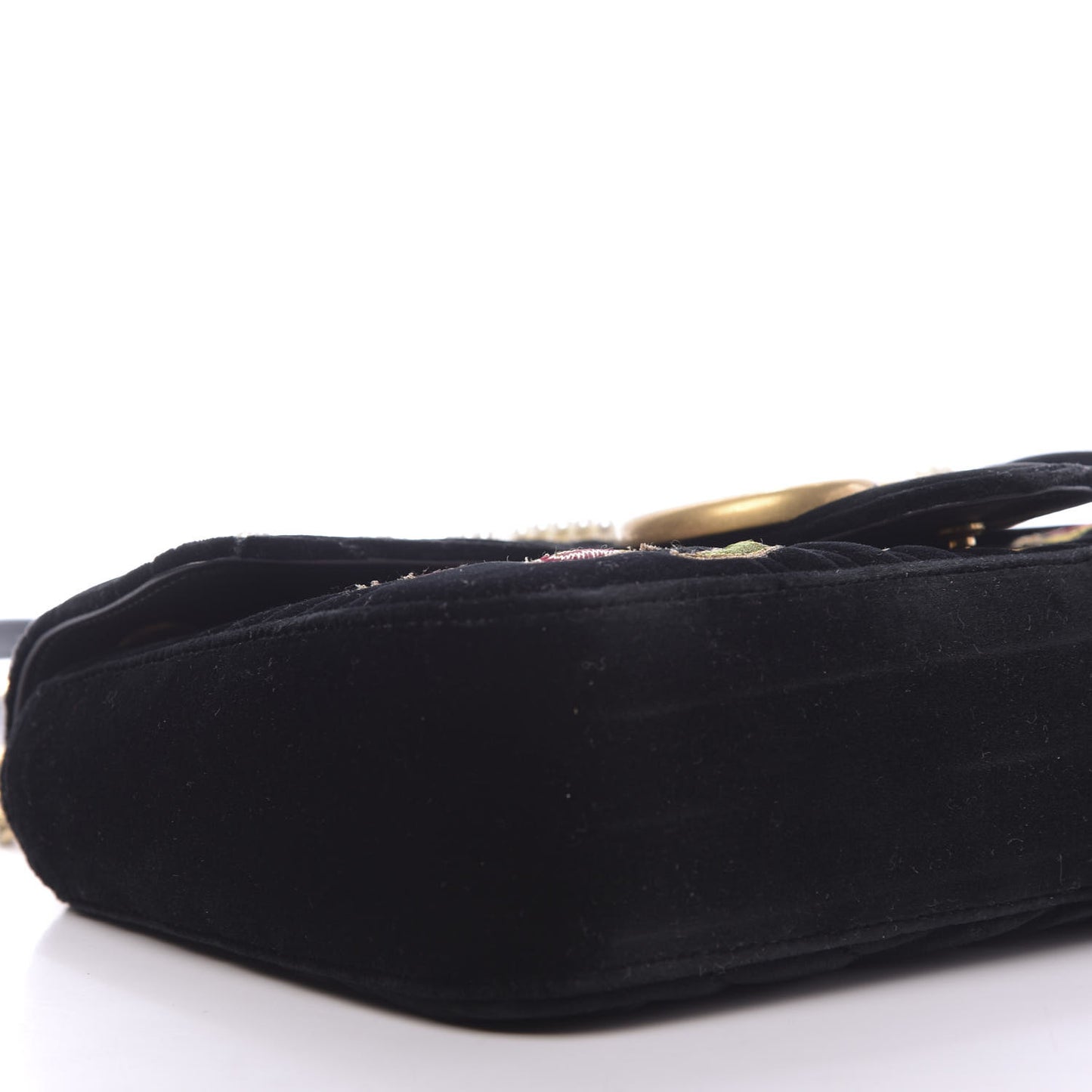Velvet Matelasse Loved Embroidered Medium GG Marmont Shoulder Bag Black