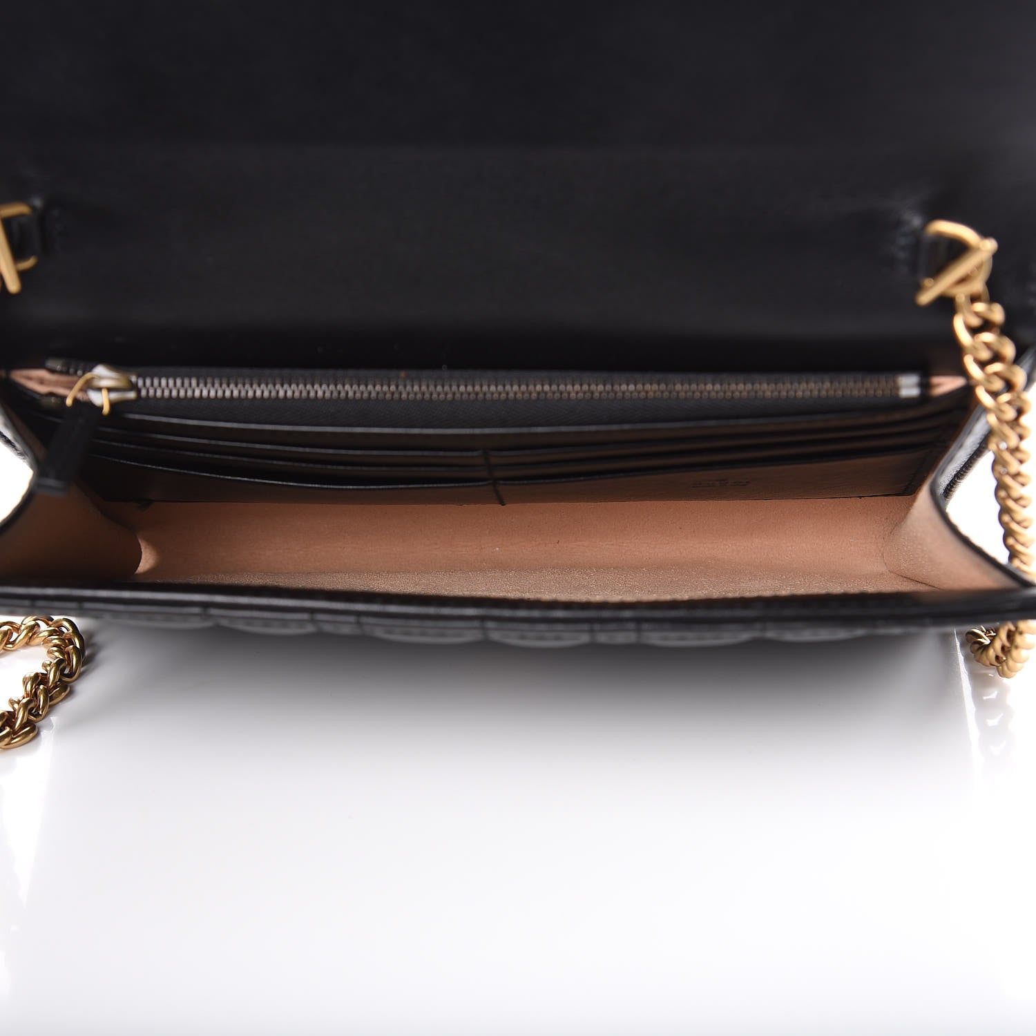 Gucci Calfskin Matelasse Mini Pearly GG Marmont Chain Wallet Black 5 of 9