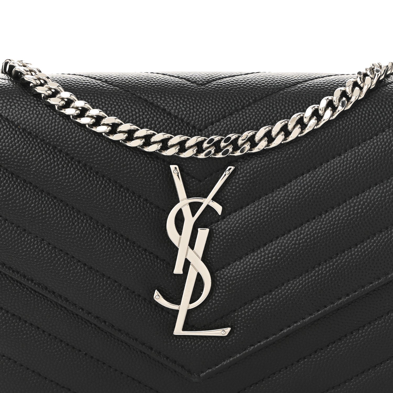 Saint Laurent Grain De Poudre Matelasse Chevron Monogram Chain Wallet Black 14 of 18