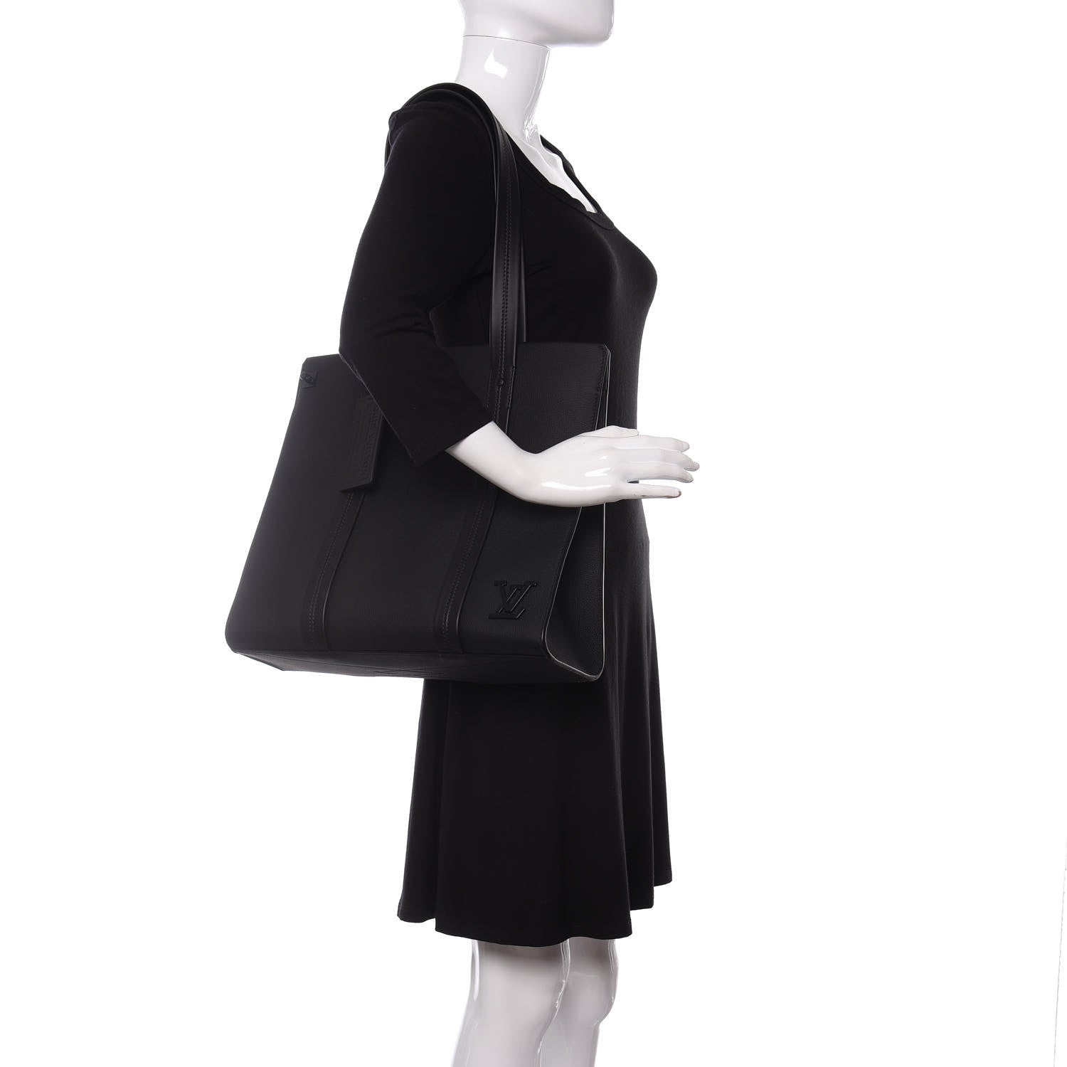 Louis Vuitton Grained Calfskin LV Aerogram Tote Black 2 of 9