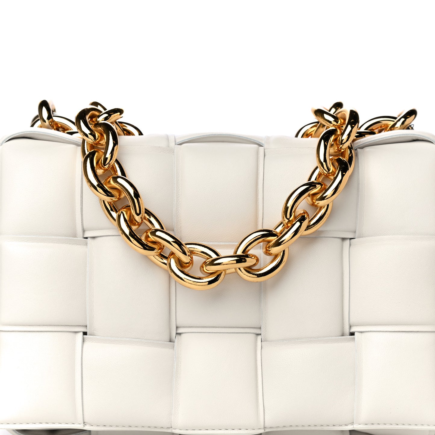 Lambskin Maxi Intreccio Padded Chain Cassette Crossbody Bag White