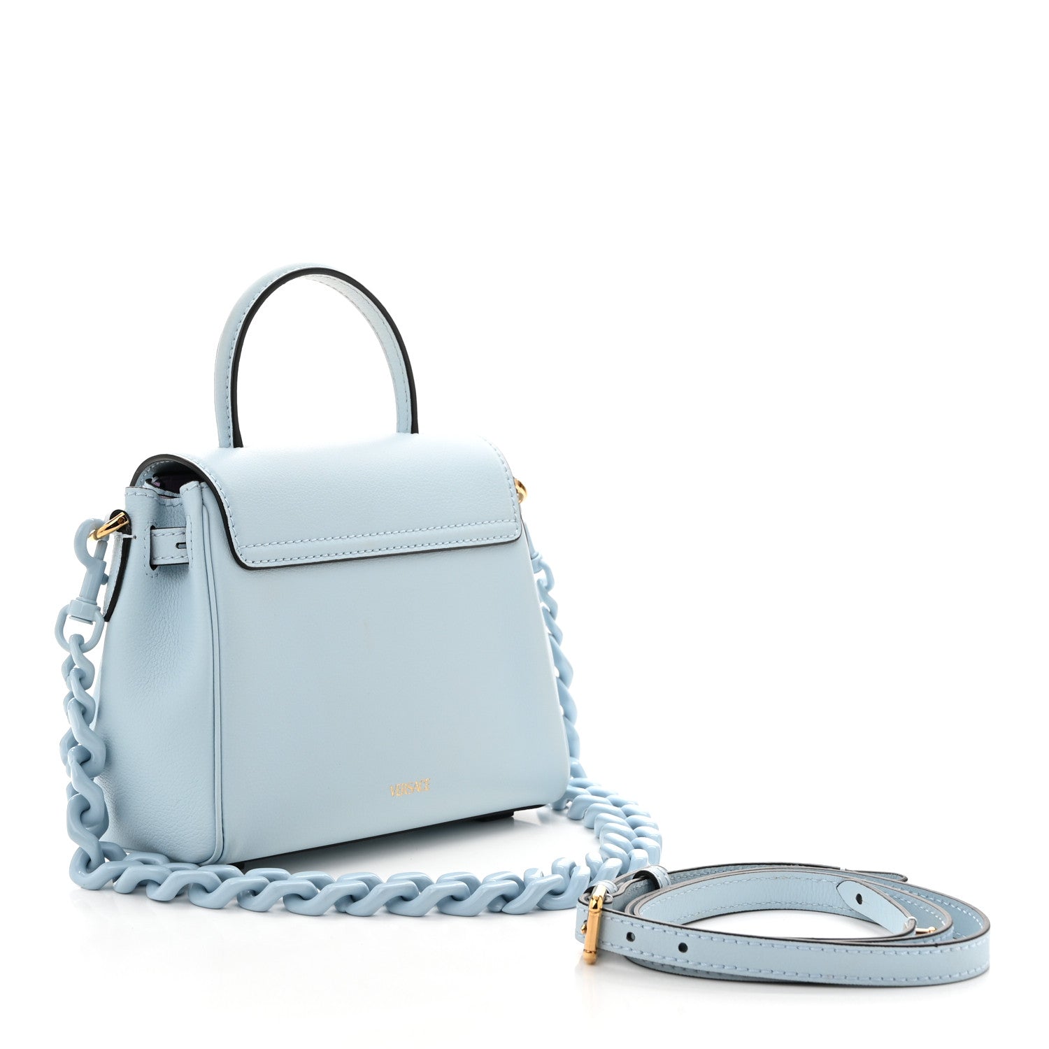 Versace Grained Calfskin Small La Medusa Top Handle Bag Light Blue 3 of 10