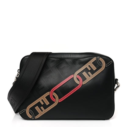 Fendi Vitello King FF Lines Embossed Lock Chain 1974 Diagonal Medium Camera Case Black 1 of 9