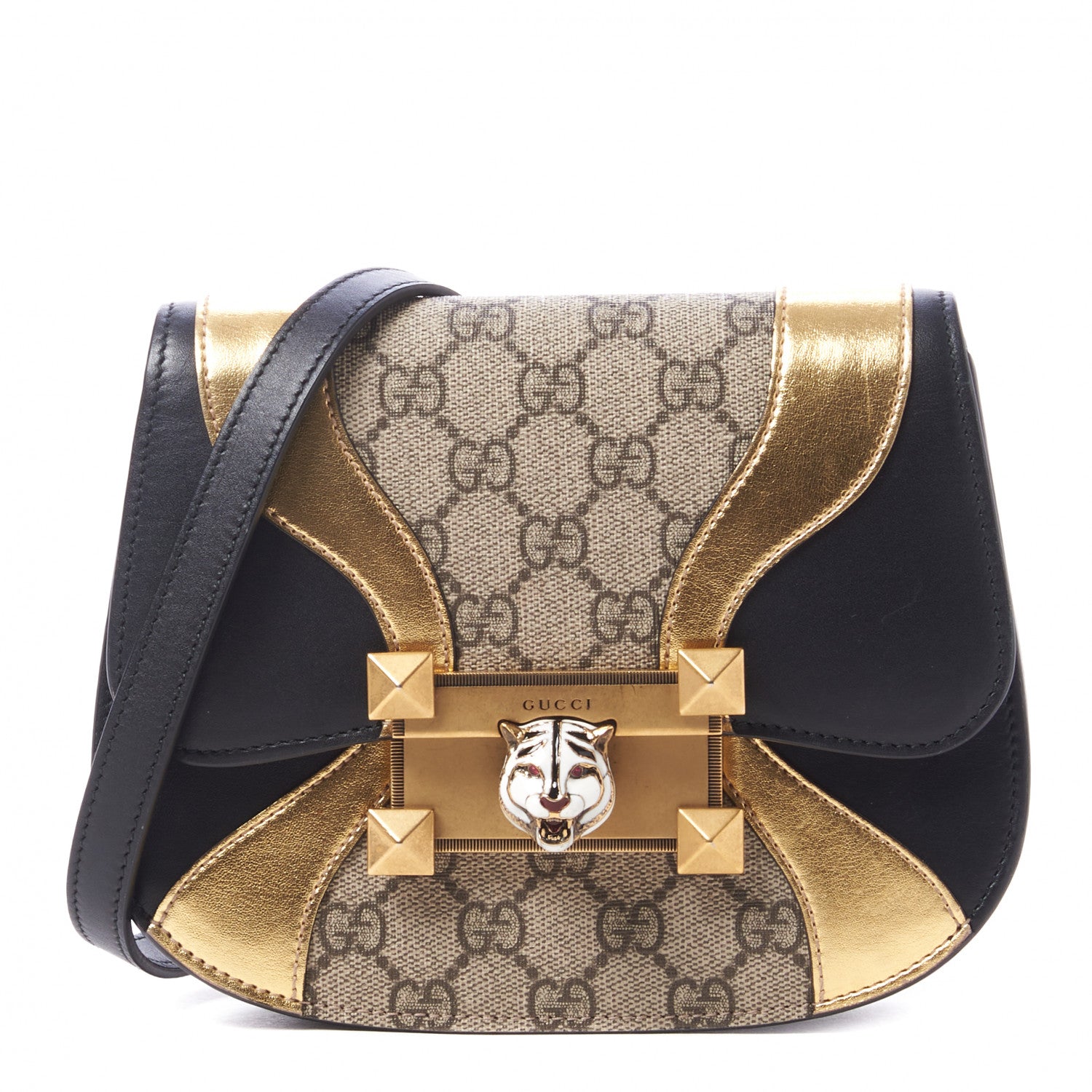 Gucci GG Supreme Monogram Small Osiride Shoulder Bag Black Gold 1 of 10