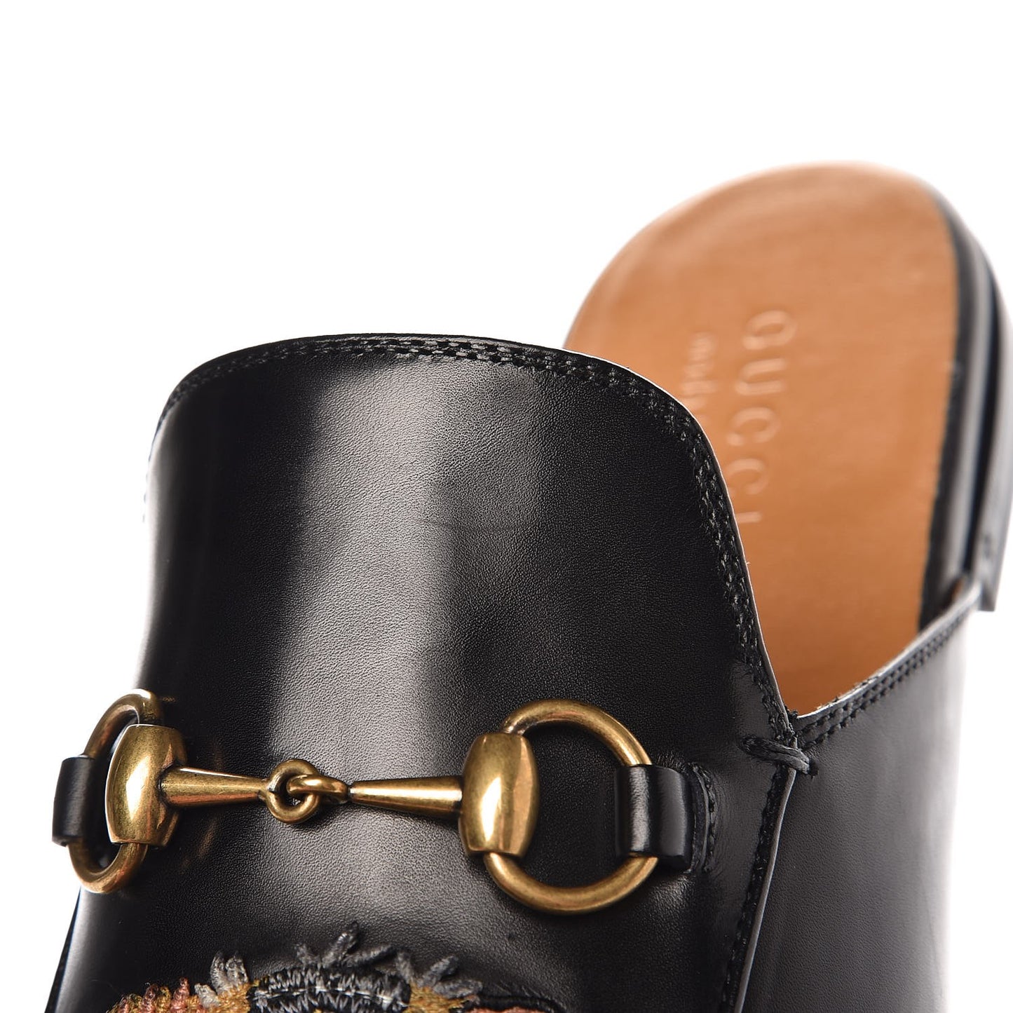 Calfskin Tiger Embroidered Mens Princetown Slippers 9 Black