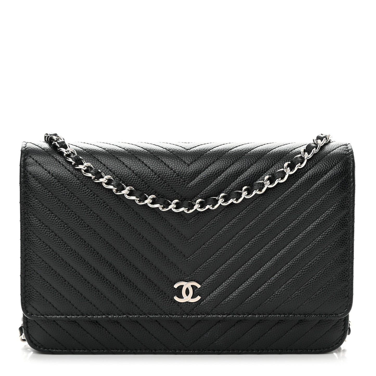 Caviar Chevron Quilted Wallet On Chain WOC Black