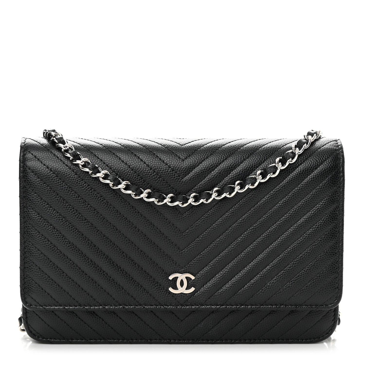 Chanel Caviar Chevron Quilted Wallet On Chain WOC Black 1 of 15