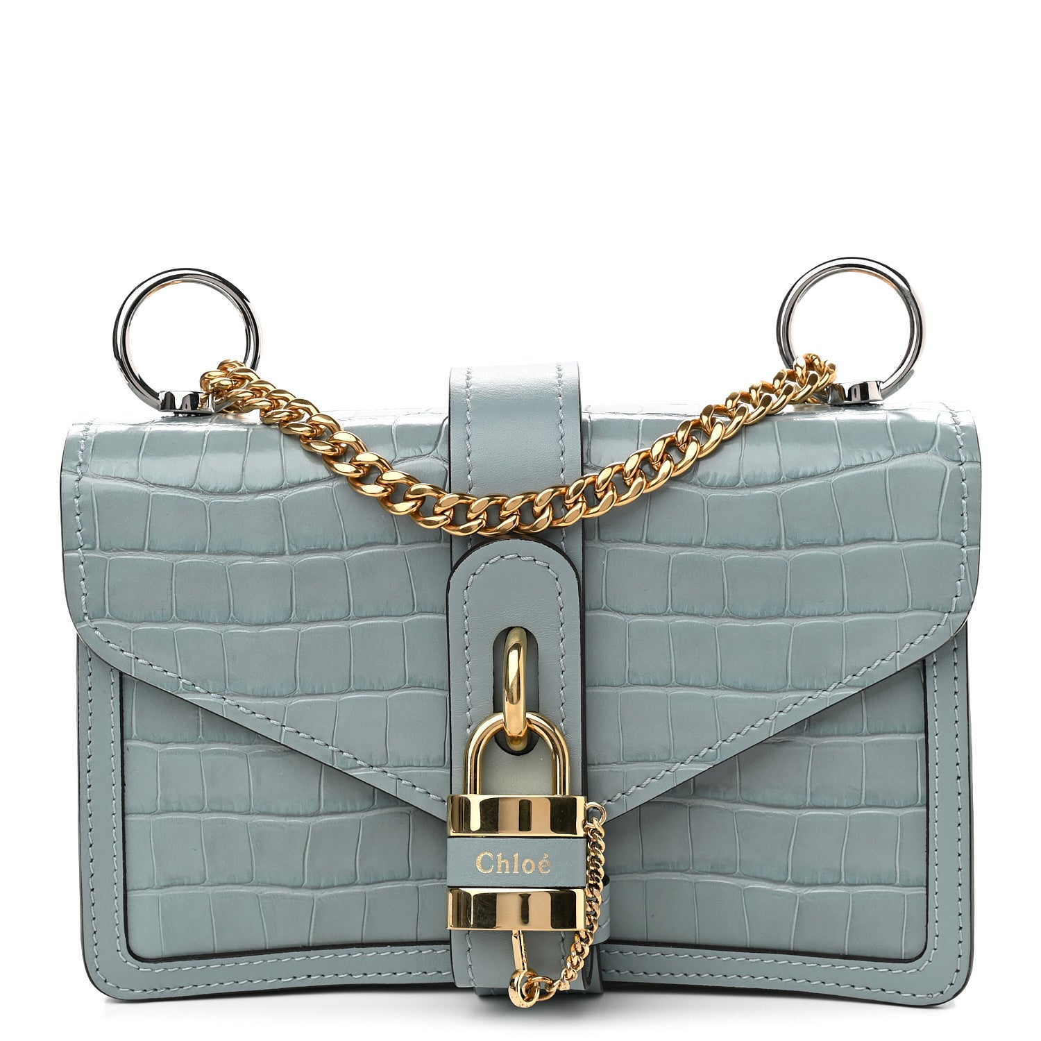 Chloe Calfskin Crocodile Embossed Aby Chain Shoulder Bag Faded Blue 1 of 9