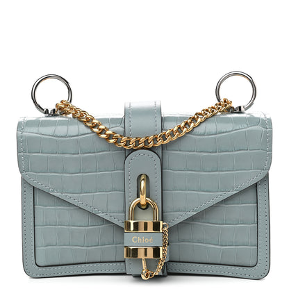 Chloe Calfskin Crocodile Embossed Aby Chain Shoulder Bag Faded Blue 1 of 9