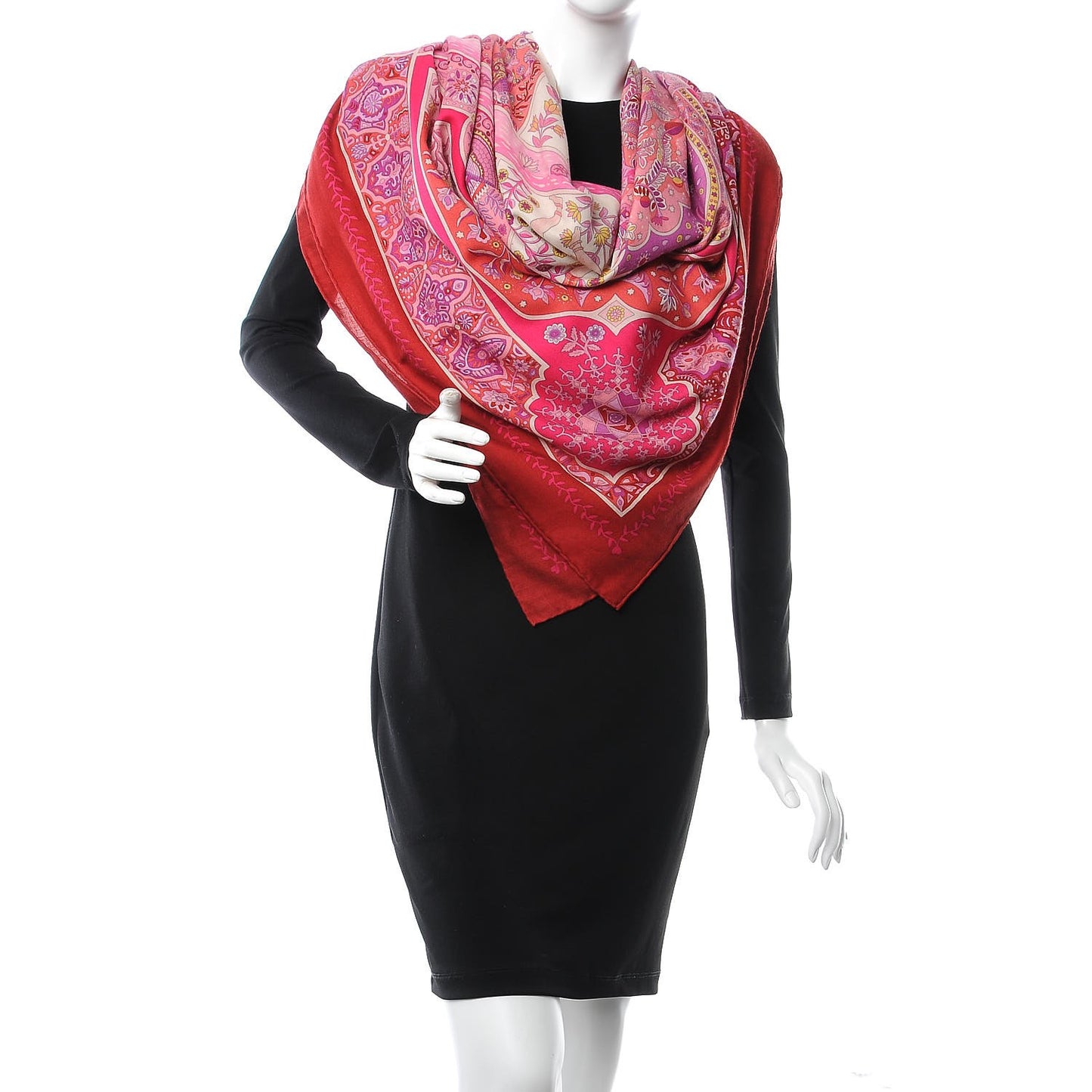 Cashmere Silk Aux Portes Du Palais Shawl 140 Framboise Rose Mauve