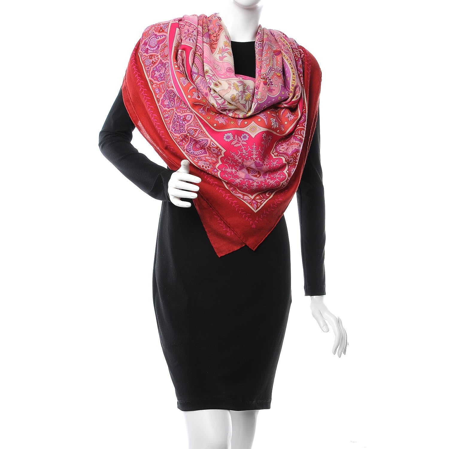 Hermes Cashmere Silk Aux Portes Du Palais Shawl 140 Framboise Rose Mauve 2 of 5