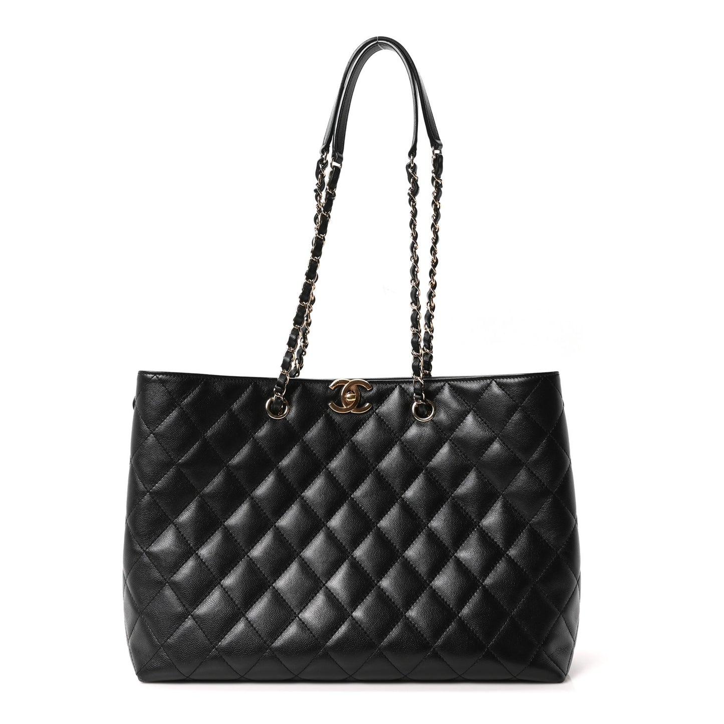 Caviar Quilted Small Shopping Tote Black