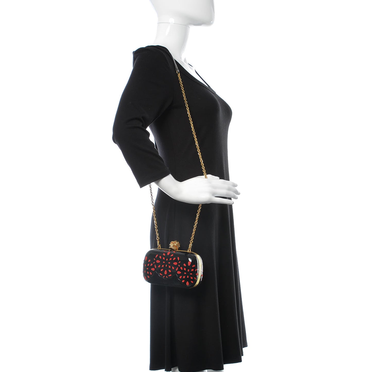 Patent Suede Skull Box Clutch Black Red