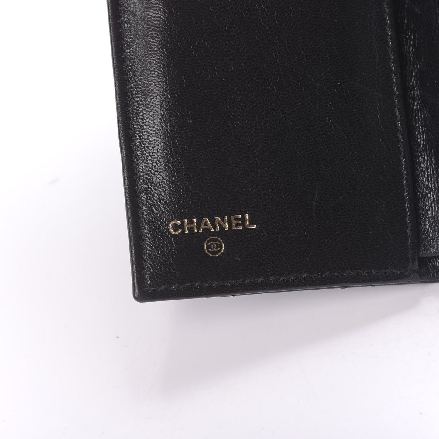 Shiny Goatskin Quilted Medium Flap Wallet Black