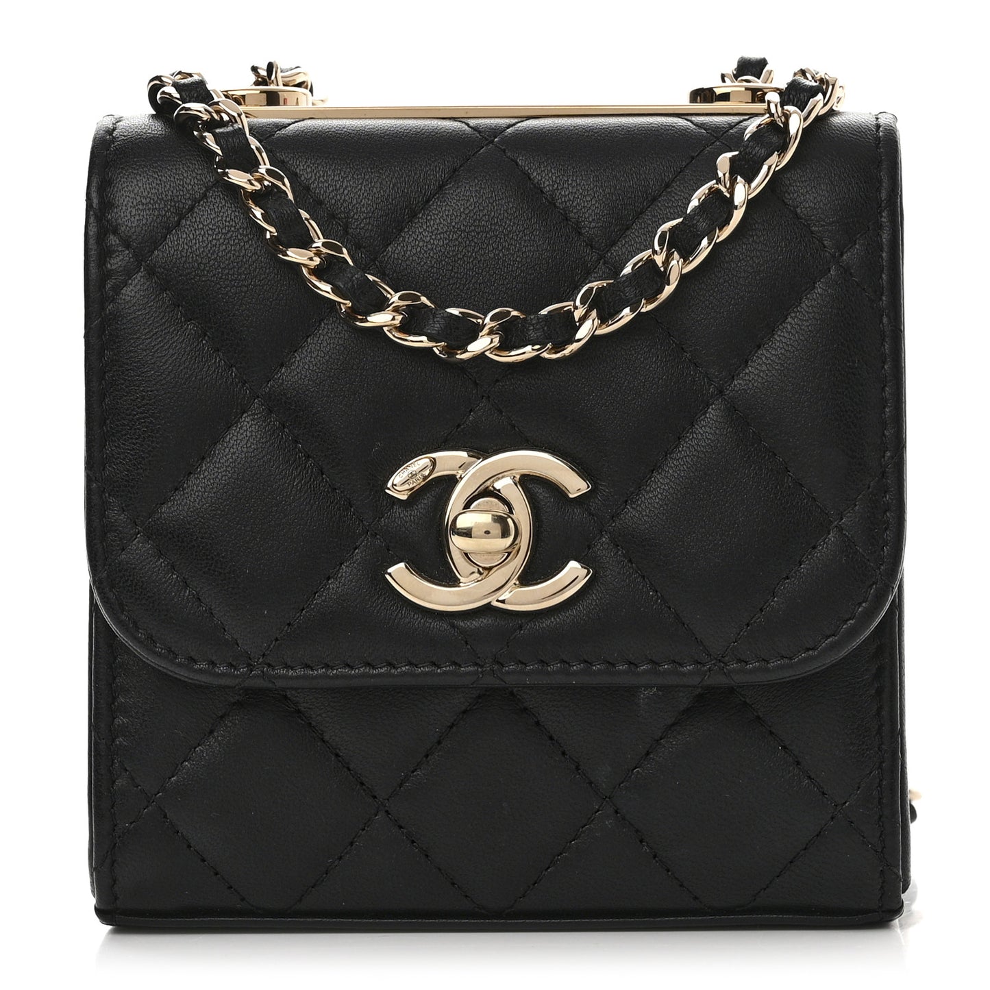 Lambskin Quilted Mini Trendy CC Chain Wallet Black