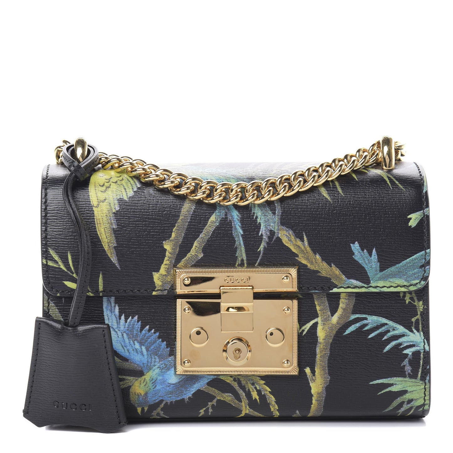 Calfskin Tropical Print Small Padlock Shoulder Bag Black Multi