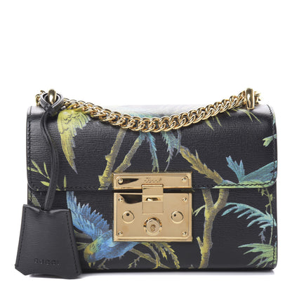 Gucci Calfskin Tropical Print Small Padlock Shoulder Bag Black Multi 1 of 10