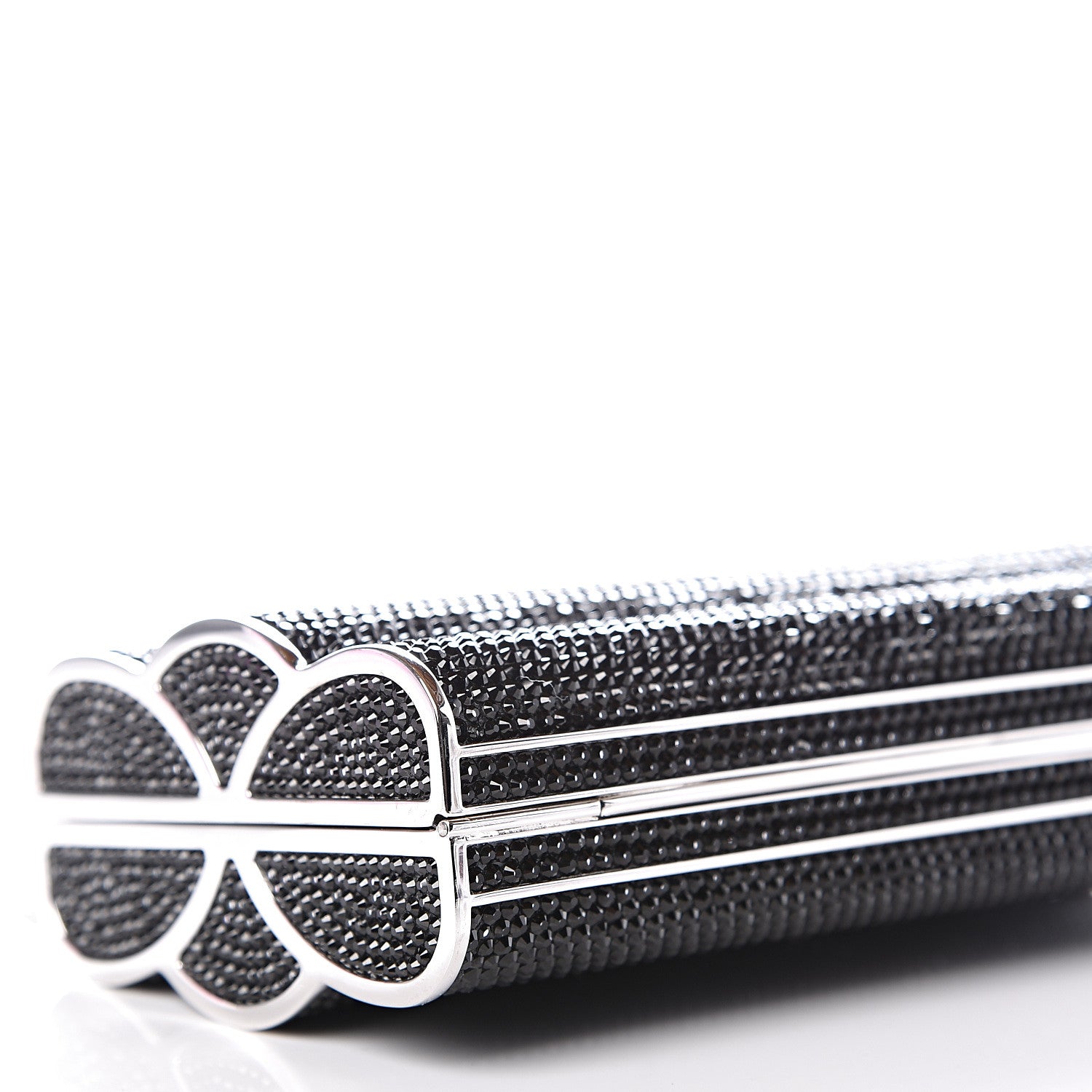 Judith Leiber Swarovski Crystal Minaudiere Clutch Black Silver 6 of 10