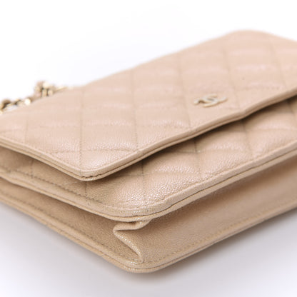 Chanel Iridescent Caviar Quilted Wallet On Chain WOC Beige 6 of 12