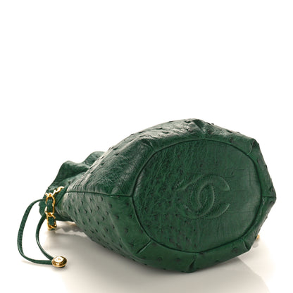 Chanel Ostrich Drawstring Pouch Bag Green 4 of 10