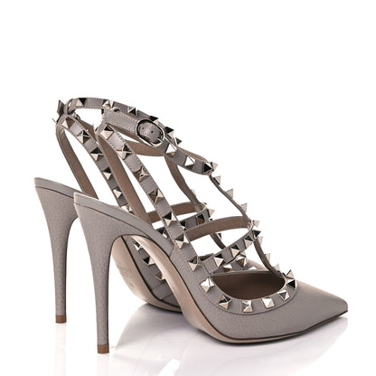 Valentino Garavani Pebbled Calfskin Rockstud Ankle Strap Pumps 39 Poudre 4 of 9