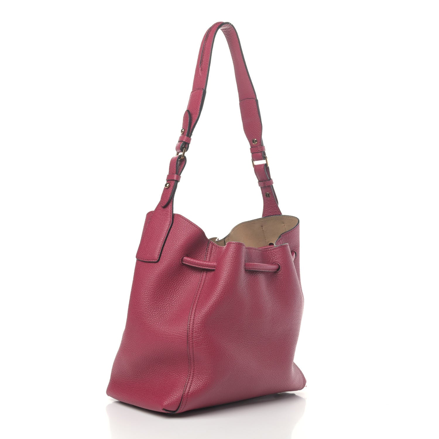 MCM Grained Calfskin Milla Drawstring Bucket Bag Fuchsia 2 of 4