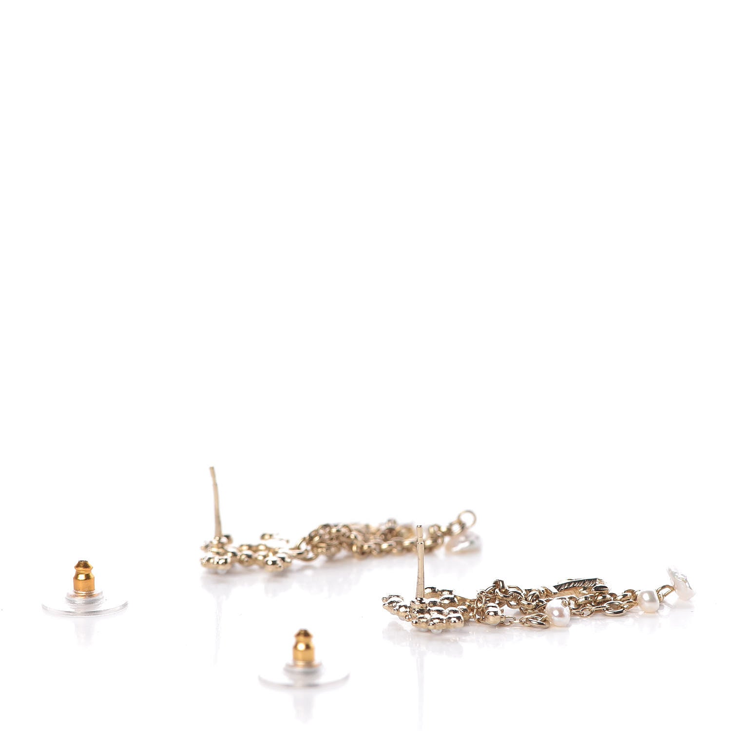 Chanel Pearl Chain CC Anchor Drop Earrings Pearly White Gold 4 of 5