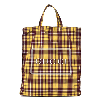 Gucci Nylon Checked Logo Vertical Tote Yellow 1 of 9