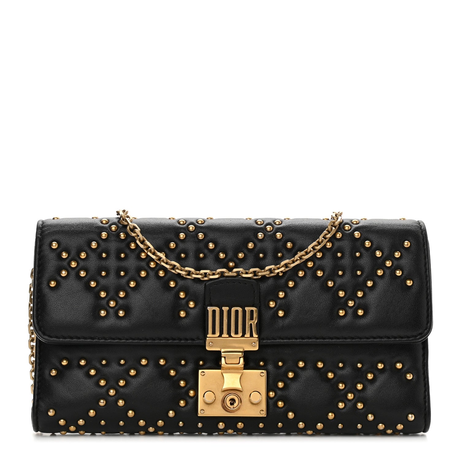 Christian Dior Lambskin Cannage Studded Dioraddict Wallet on Chain Black 1 of 11
