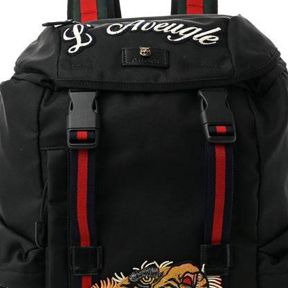 Gucci Techno Canvas Web L'Aveugle Par Amour Embroidered Double Buckle Backpack Black 8 of 10